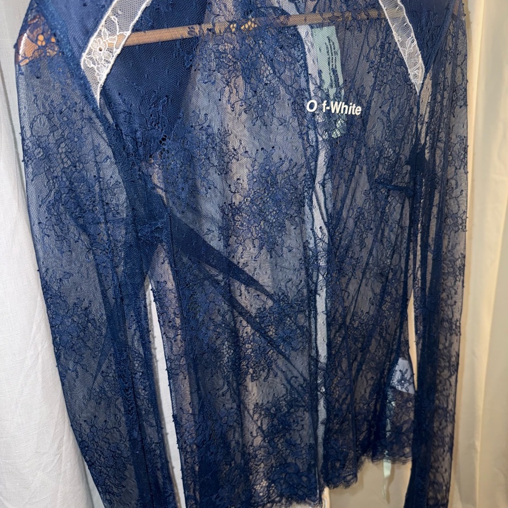 Off-White Navy Lace Blouse